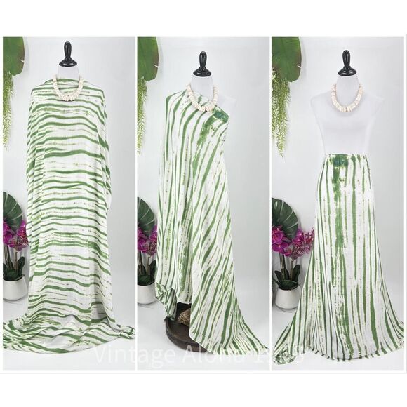Green/White Tie Dye Tropical MAXI SARONG Kīkepa Pareo Beach Wrap Skirt - Picture 1 of 4
